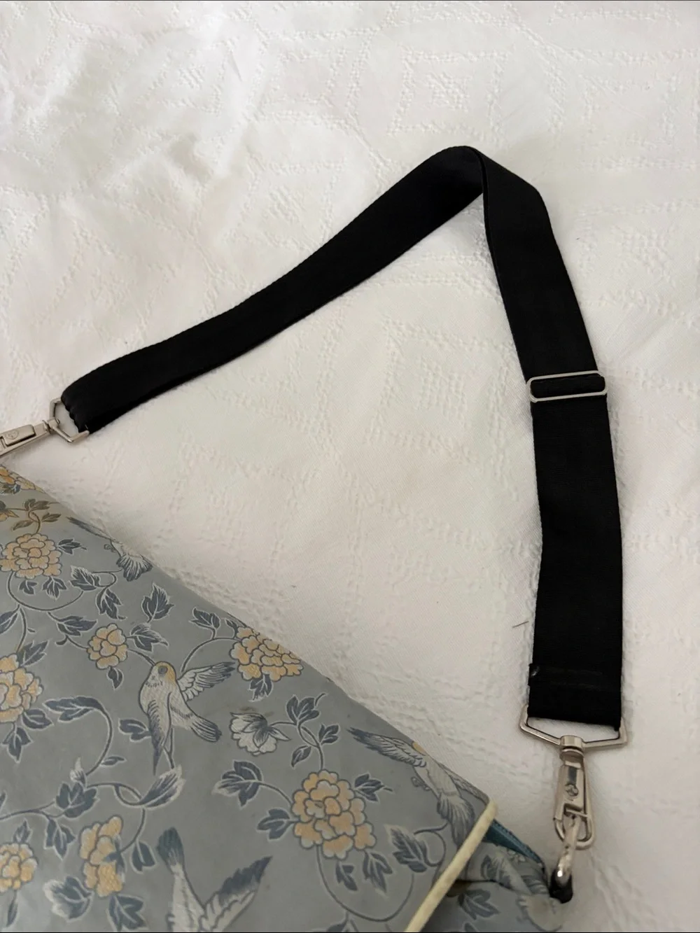 Petunia Pickle Bottom Blue Floral Crossbody Baby Bag with Black Strap